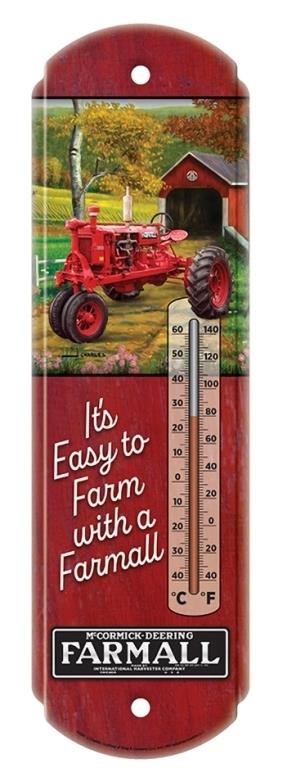 Farmall Tractor Metal Thermometer Sign