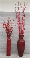 (2) Red Vase w/ Artificial Plants