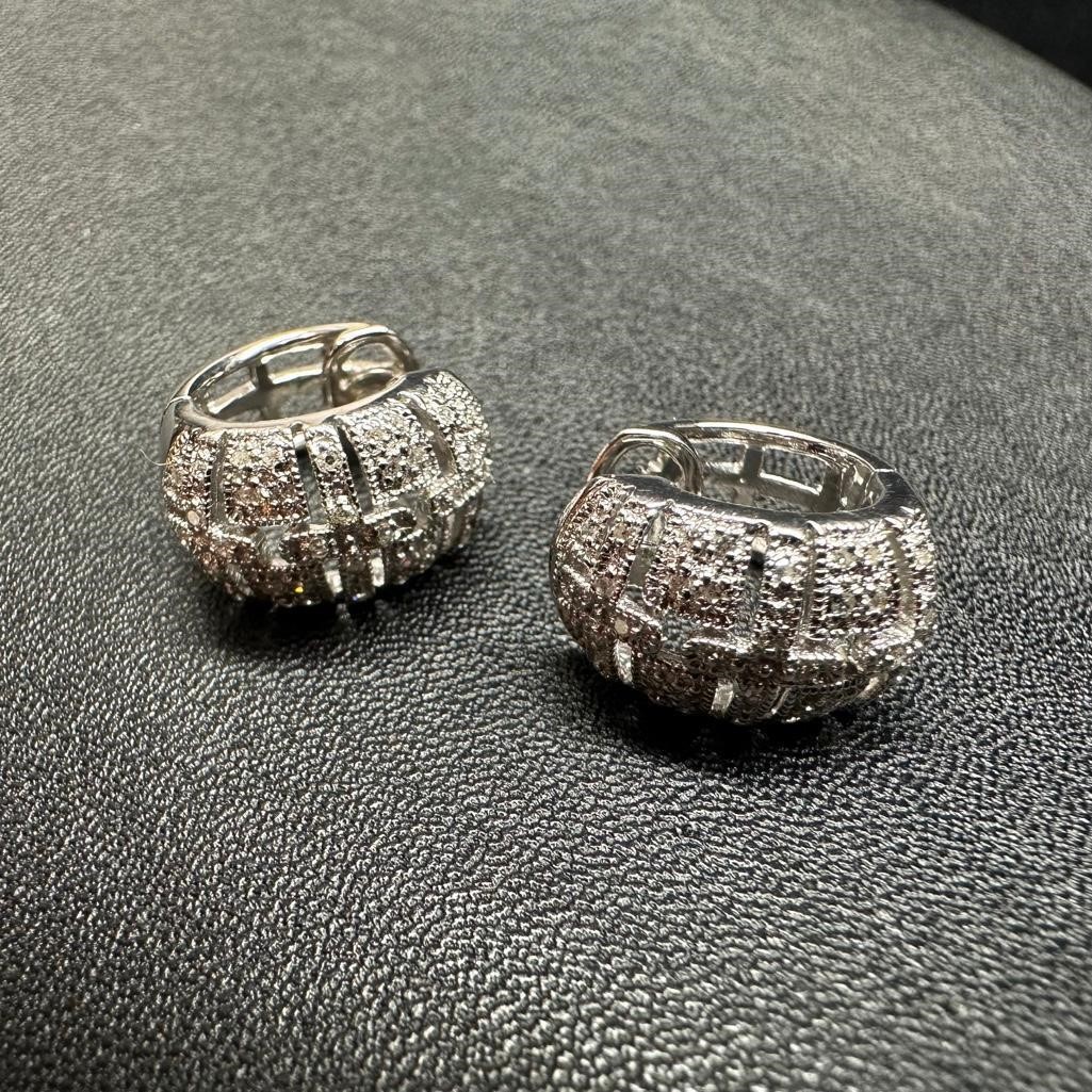 Sterling Silver Hinged Earrings With Melee Diamond