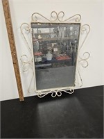 Vintage Metal Frame Mirror w Beveled Glass-