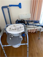 Walker, shower chair, bedside commode and more