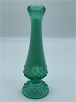 Fenton Green Opalescent Glass Hopbnail Bud Vase