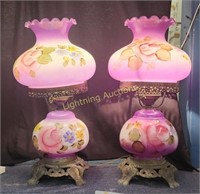 PAIR OF HAND PAINTED HURRICANE LAMPS