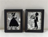 Vintage Reverse Painted Silhouettes With Silver