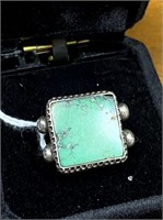 STERLING OLD PAWN 2CT GREEN TURQUOISE SOL RING