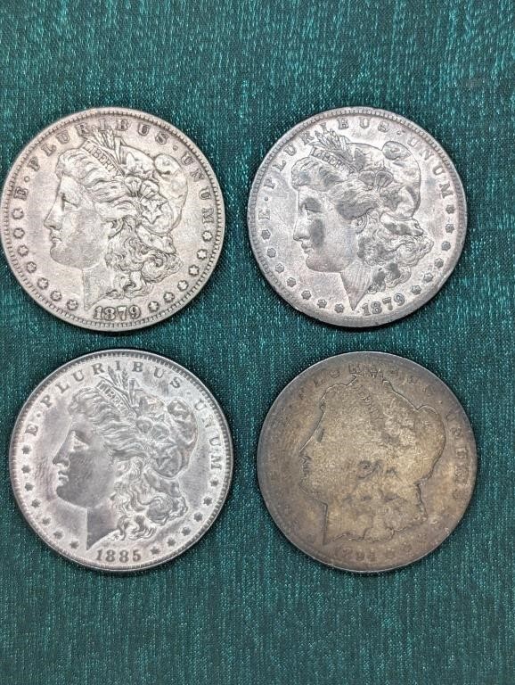 Lot of 4 Late 1800s Morgan Dollars