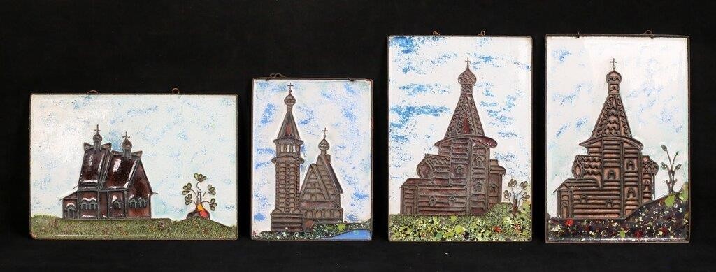 4 Russian Enamel on Copper Plaques