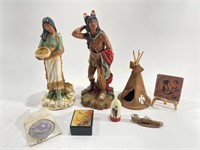 Native American Themed Lot: Statues, Pipe & More
