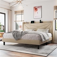 King Size Upholstered Bed Frame  Beige