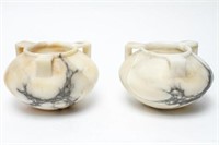 Alabaster Jardinieres / Vases with 3 Handles, Pair