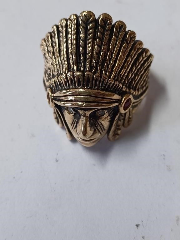 Size 11 Goldtone Native American Indian Ring