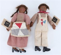 Two June Wildash Folk Art Black Girl & Boy Dolls