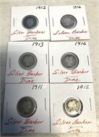 5 SILVER BARBER HEAD DIMES