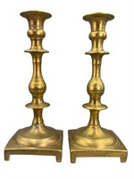 Pair Early Brass Candle Holders