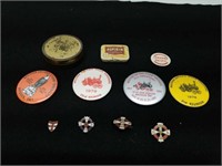 Antique Pins + Steam Thresher + Tins lot
