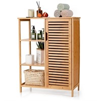 E6264  Costway Bathroom Cabinet, Bamboo Storage -