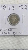 1848 Seated half dime, large date