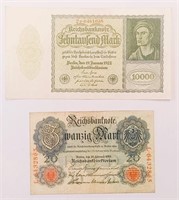 Lot os 2 German Reichs Bank Notes