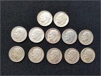 1952-1964 Roosevelt Silver Dimes 12ct