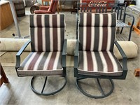 Two Outdoor Swivel Arm Chairs with Cushions
