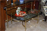 2x$ beveled glass sofa & coffee table w/solid bras