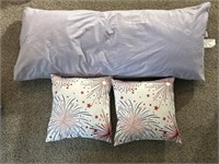 Fourth of July pillows, and a long purple pillow