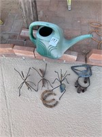 Plastic Watering Can, Metal Bug Yard Art