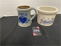 1991 Columbus WI Rockdale Pottery Sm Crock & Mug
