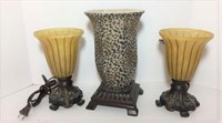 Glass and Metal Touchier Shade Lamps