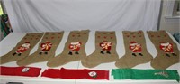 lot burlap Christmas stockings hand towels