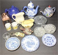 lot kitchenware w teapots,glass coasters,mini oil