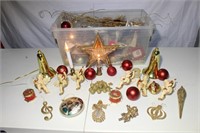 tote full Christmas ornaments and decor w cherubs