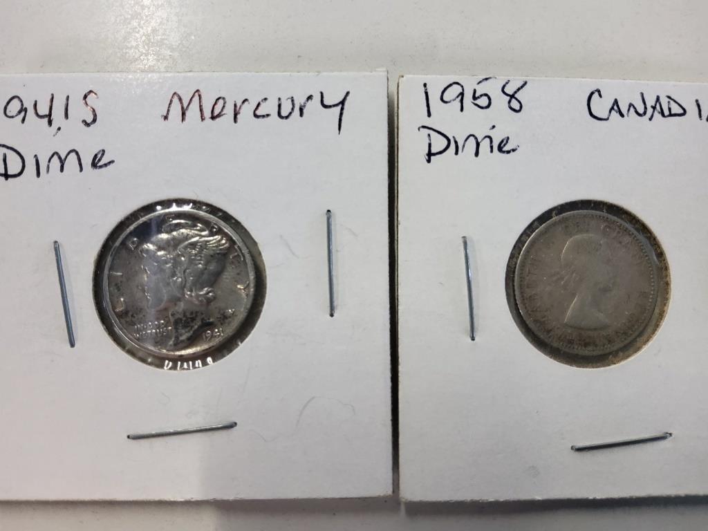 1941-S Mercury Dime & 1958 Canadian 10 Cent