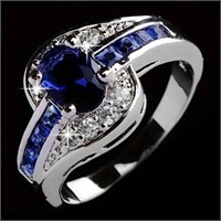 Oval Blue Zircon Band Ring Super Shiny Elegant Ri0