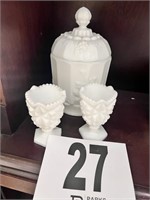 Milk Glass Candy Dish & 2 Goblets(LR)