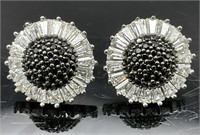 Black & Clear Stone Sterling Flower Earrings