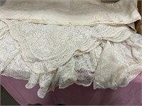 Linen and lace table covers, curtain