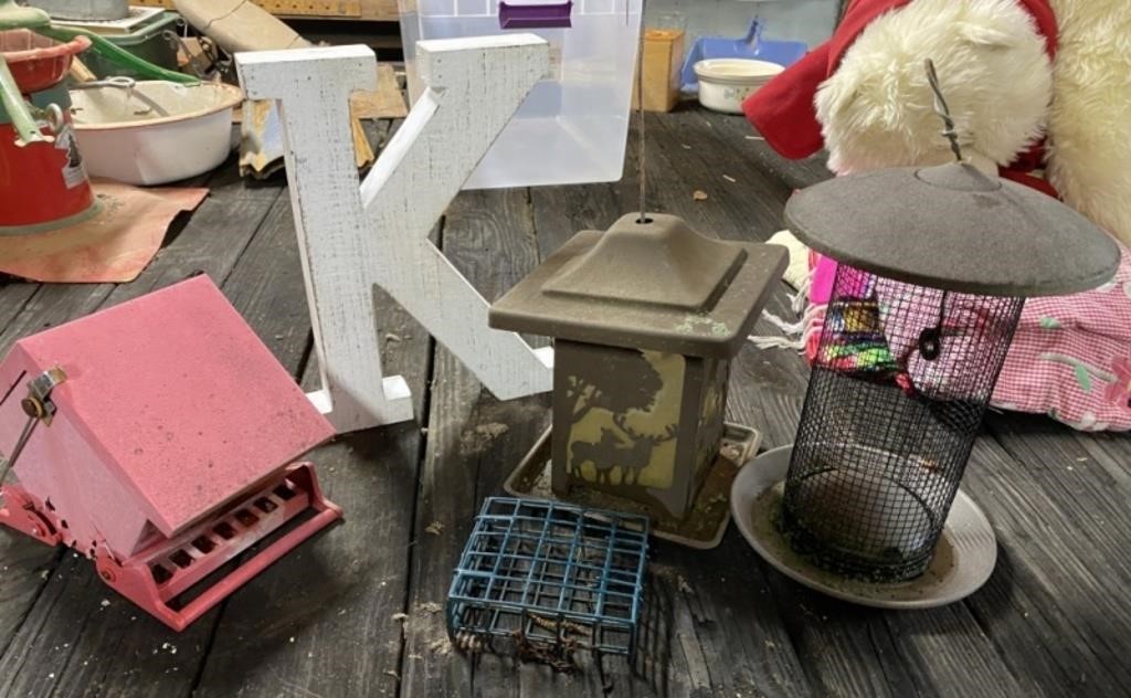 Bird Feeders and Wood Letter K