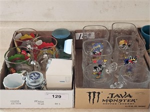 CARTOON GLASSES, MISC. KITCHEN ITEMS 2 BOXES