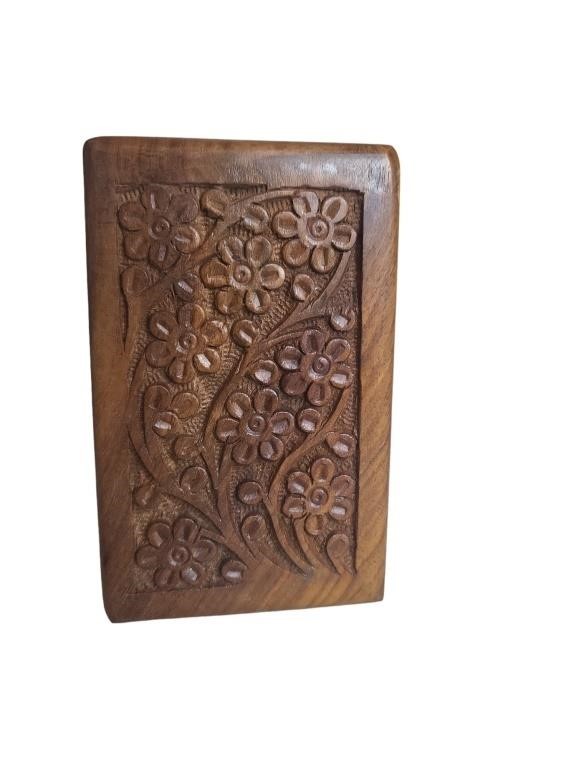 Small Carved Wooden Flower Storage Box