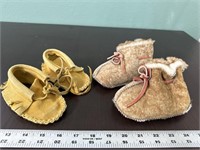 Native leather moccasins and fuzzy boots
