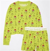 American Eagle Green Grinch Pajama Set Medium