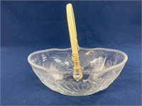 Vintage Glass Fruit Basket Bowl with Bamboo