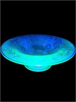 Uranium Vaseline Glass floral rolled top bowl