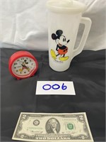 Vintage Mickey Clock, Tall Mickey Cup with Lid