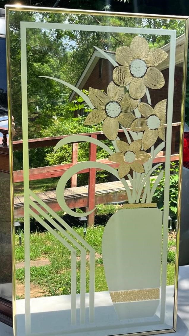 Floral vase, etched mirror  By Windsor Art