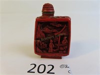 Chinese Cinnabar Snuff Bottle - 2.25" Tall