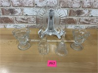 Vintage glass plate, 2 dessert cups,