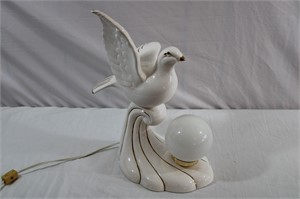 Ceramic White & Gold Dove Lamp