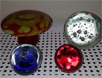 4 glass paperweights, no maker marks